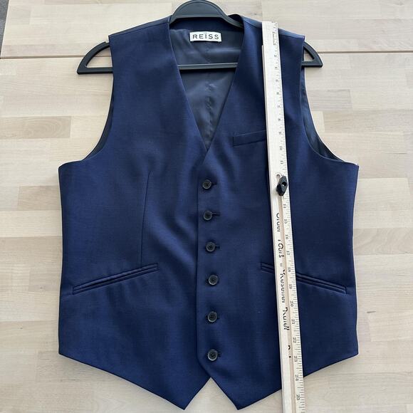 Reiss Suit Jacket Vest Set 2 Piece Mens 38 Navy Blue Duke Wool Mohair Formal - Picture 11 of 16